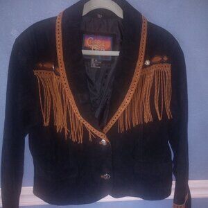 Cripple Creek Women's Suede Real Genuine Fringe Cropped Leather Jacket